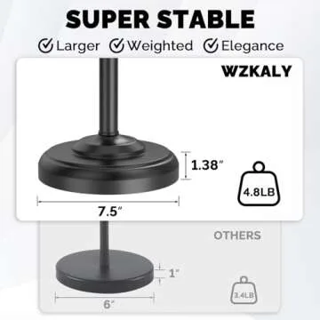 WZKALY Toilet Paper Holder Stand, Matte Black Toilet Paper Holder Free Standing, Post Pivoting Design & Stable Weighted Base SUS304 Stainless Steel for Bathroom(Mega Roll)