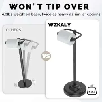 WZKALY Toilet Paper Holder Stand, Matte Black Toilet Paper Holder Free Standing, Post Pivoting Design & Stable Weighted Base SUS304 Stainless Steel for Bathroom(Mega Roll)