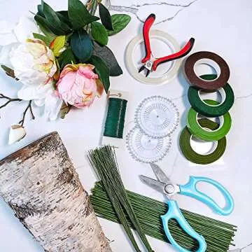 Supla Floral Arrangement Kit Floral Tools Wire Cutter Stem Floral Trimming Scissors Floral Wire 26 Gauge 22 Gauge Floral Stem Wire 14 Gauge Green Floral Tapes Bouquet Stem Wrap White Pearl Corsage Pin
