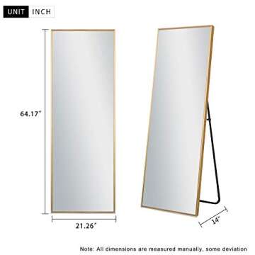 MIRUO Floor Length Mirror, Full Body Standing Mirror with Tall, Large, & Wide View with Aluminum Framed Decorative Wall Mounted Style for Living, Dressing, Bed Room 65"x22" (Gold)