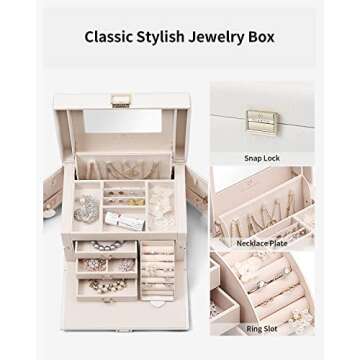 Vlando Jewelry Box Organizer for Girls Women Stylish Storage