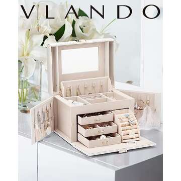 Vlando Jewelry Box Organizer for Girls Women Stylish Storage