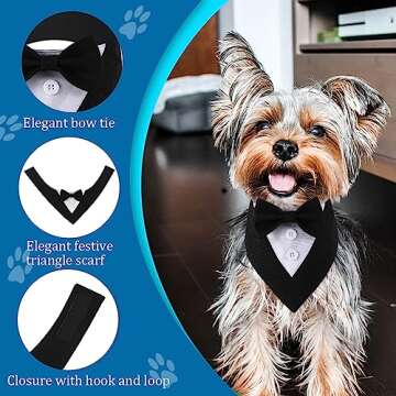 DOGTACT Dog Wedding Bandana, Formal Dog Tuxedo Adjustable Pet Collar with Bow, Small, Medium and Lar...