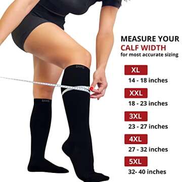 BAMS Plus Size Compression Socks Wide Calf - Graduated Support with Bamboo Comfort, Easy On/Off
