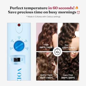 VODANA Professional GlamWave Ceramic Curling Iron, Long-Lasting Natural Curls, Instant Heat, Hair Curler, Curling Wand, Available in USA (1.4 inch, Creamy Blue)