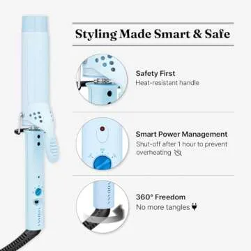 VODANA Professional GlamWave Ceramic Curling Iron, Long-Lasting Natural Curls, Instant Heat, Hair Curler, Curling Wand, Available in USA (1.4 inch, Creamy Blue)