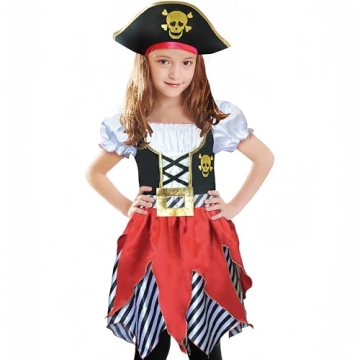 Lingway Toys Girls Deluxe Pirate Costume,Buccaneer Princess Dress for Kids Toddler 5-6years