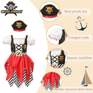 Lingway Toys Girls Deluxe Pirate Costume for Ages 2-6