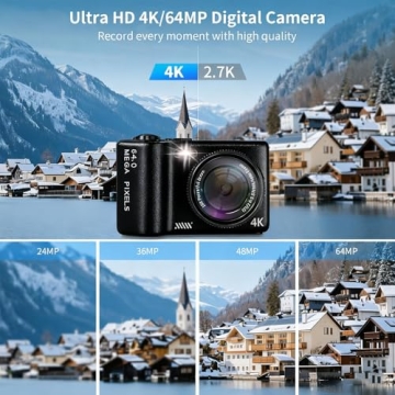 16X Zoom 4K Digital Camera for Photography and Video, Point and Shoot Digital Cameras with Flip Scre...