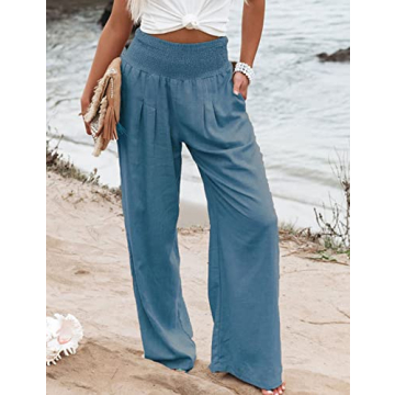 Zontroldy Women's Wide Leg Palazzo Beach Pants for Summer