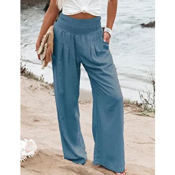 Zontroldy Women's Wide Leg Palazzo Beach Pants for Summer