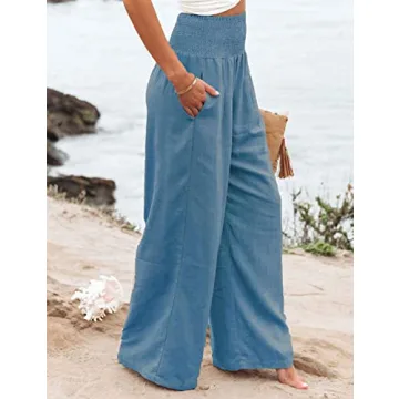 Zontroldy Women's Wide Leg Palazzo Beach Pants for Summer