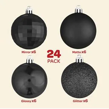 Stunning 24 Black Christmas Ornaments Set - Shatterproof & Stylish