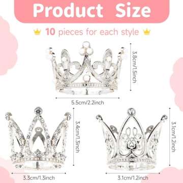 30 Pcs Silver Crown Cake Topper, Crowns for Flower Bouquets Mini Baby Crown Toppers for Flower Arran...