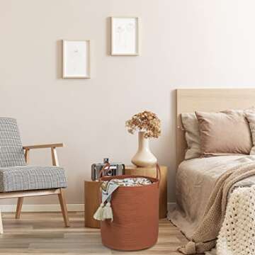 XUANGUO Cotton Rope Laundry Basket Hamper for Clothes Woven Storage Basket for Living Room Bedroom Boho Tall Rope Baskets for Blanket Toys Pillow Towels Baby Nursery Hamper Bin Large rust red