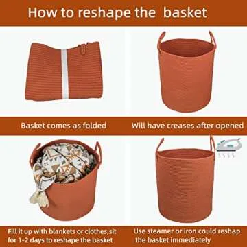 XUANGUO Cotton Rope Laundry Basket Hamper for Clothes Woven Storage Basket for Living Room Bedroom Boho Tall Rope Baskets for Blanket Toys Pillow Towels Baby Nursery Hamper Bin Large rust red