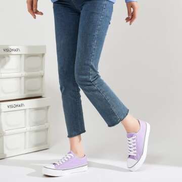 FRACORA Womens White Canvas Sneakers Low Top Canvas Shoes for Men Fashion Unisex Sneakers(Purple,US5.5)
