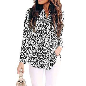 Stylish Womens Split V Neck Leopard Print Chiffon Blouse