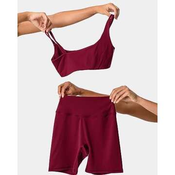 Kamo Fitness Serenity Shorts High Waisted 6" Inseam No Front Seam Thigh Friendly V Booty Seam Women's Biker Shorts (Dark Cherry, S)