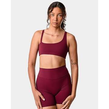 Kamo Fitness Serenity Shorts High Waisted 6" Inseam No Front Seam Thigh Friendly V Booty Seam Women's Biker Shorts (Dark Cherry, S)