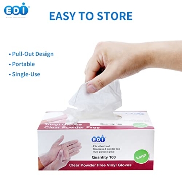 EDI Disposable Vinyl Gloves - Powder-Free, Latex-Free, 100 Count