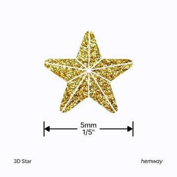 Hemway Ultra Sparkle Glitter - 1/5" 0.2" 5mm - 3-D Embossed Star Shaped Glitter Sequin for Decoration, Scrapbook, Arts, Craft, Design, Nail and Cosmetics - Gold - 50g