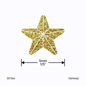 Hemway Ultra Sparkle Glitter - 1/5" 0.2" 5mm - 3-D Embossed Star Shaped Glitter Sequin for Decoration, Scrapbook, Arts, Craft, Design, Nail and Cosmetics - Gold - 50g