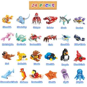 24 Pack Valentines Day Gifts for Kids School Sea Animal Buildings Blocks With Valentines Cards, Vale...