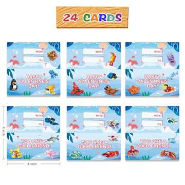 24 Pack Valentines Day Gifts for Kids School Sea Animal Buildings Blocks With Valentines Cards, Valentines for Kids Class, Classroom Prize Exchange Greeting Cards Boys Girls Party Favors (Type C)