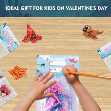 24 Pack Valentines Day Gifts for Kids School Sea Animal Buildings Blocks With Valentines Cards, Valentines for Kids Class, Classroom Prize Exchange Greeting Cards Boys Girls Party Favors (Type C)