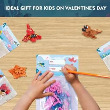 24 Pack Valentines Day Gifts for Kids School Sea Animal Buildings Blocks With Valentines Cards, Valentines for Kids Class, Classroom Prize Exchange Greeting Cards Boys Girls Party Favors (Type C)