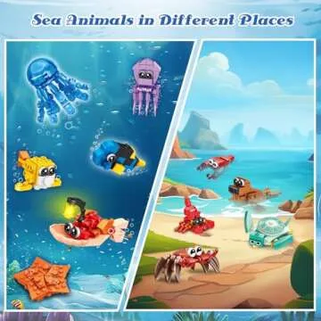 24 Pack Valentines Day Gifts for Kids School Sea Animal Buildings Blocks With Valentines Cards, Valentines for Kids Class, Classroom Prize Exchange Greeting Cards Boys Girls Party Favors (Type C)