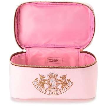 Juicy Couture Women's Cosmetics Bag - Travel Makeup and Toiletries Train Case Organizer, Size One Size, Light Pink