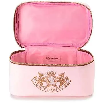 Juicy Couture Women's Cosmetics Bag - Travel Makeup and Toiletries Train Case Organizer, Size One Size, Light Pink