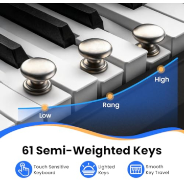 61 Key Keyboard Piano, Semi Weighted Electric Piano with Lighted Keys and Battery Life