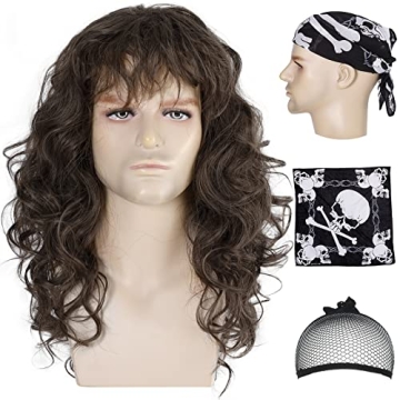 80s Rock Wig with Bandana - Authentic Glam Metal Mullet for Men