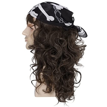 Authentic 80s Glam Metal Mullet Wig with Bandana for Men