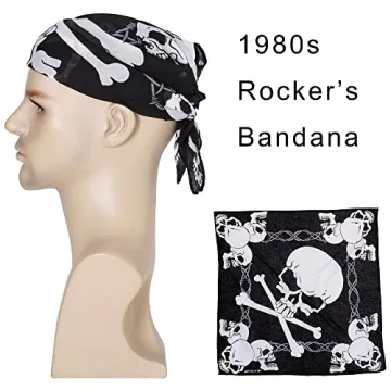Authentic 80s Glam Metal Mullet Wig with Bandana for Men
