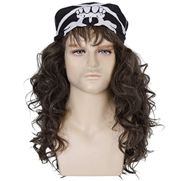 Authentic 80s Glam Metal Mullet Wig with Bandana for Men