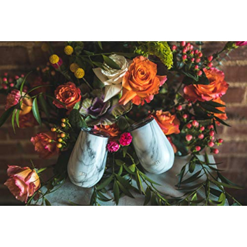 Simple Modern Wine Tumbler with Lid | Cute Stemless Glass Cup with Press-In Lid | Insulated Stainless Steel Coffee Mug | Gifts for Women Men Him Her | Spirit Collection | 12oz | Carrara Marble