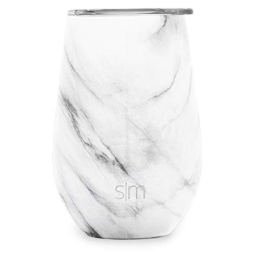 Simple Modern Wine Tumbler with Lid | Cute Stemless Glass Cup with Press-In Lid | Insulated Stainless Steel Coffee Mug | Gifts for Women Men Him Her | Spirit Collection | 12oz | Carrara Marble