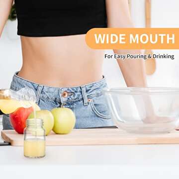 VOLCANOES CLUB 2oz Glass Jars with Lids - Glass Shot Bottles Set for Liquids, Juicing, Ginger Shot, Sample - Small Containers with Screw Caps - Clear Mini Round Bottles - Leakproof/Wide Mouth - 8 pack