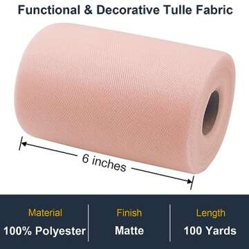 Tulle Fabric Roll 6 Inch by 100 Yards (300 ft) Tulle Ribbon Sheer Mesh Netting for DIY Tutu Skirt Gi...