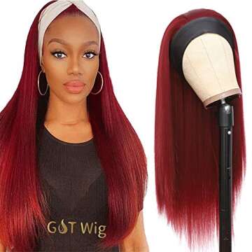 G&T Headband Wigs for Black Women Red Straight Glueless Wigs Heat Resistant Synthetic Wig for Daily ...