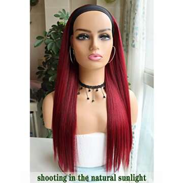 G&T Headband Wigs for Black Women Red Straight Glueless Wigs Heat Resistant Synthetic Wig for Daily Party Use (24 inch)