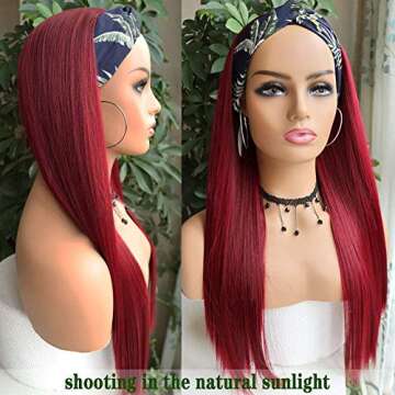 G&T Headband Wigs for Black Women Red Straight Glueless Wigs Heat Resistant Synthetic Wig for Daily Party Use (24 inch)