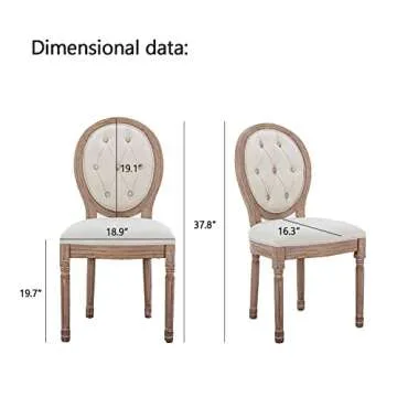 Nrizc French Country Dining Chairs Set of 6, Farmhouse Dining Chairs with Round Button Back, Solid Wood Legs, French Dining Chairs for Kitchen/Bedroom/Dining Room