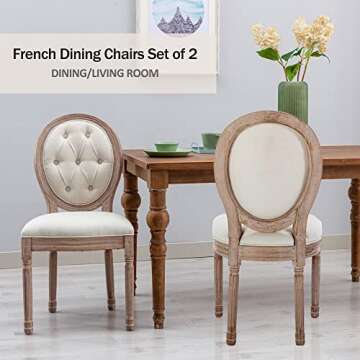 Nrizc French Country Dining Chairs Set of 6, Farmhouse Dining Chairs with Round Button Back, Solid Wood Legs, French Dining Chairs for Kitchen/Bedroom/Dining Room