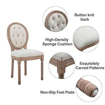 Nrizc French Country Dining Chairs Set of 6, Farmhouse Dining Chairs with Round Button Back, Solid Wood Legs, French Dining Chairs for Kitchen/Bedroom/Dining Room