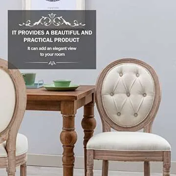 Nrizc French Country Dining Chairs Set of 6, Farmhouse Dining Chairs with Round Button Back, Solid Wood Legs, French Dining Chairs for Kitchen/Bedroom/Dining Room